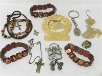 Vintage religious jewelry necklace bracelets pin