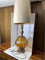 Vintage Glass, Brass, Barrel Shade Lamp