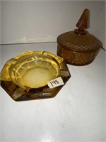 Vintage Amber Ash Tray and Candy Dish