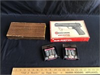 Vintage Marksman air pistol, CO2 & empty Colt box