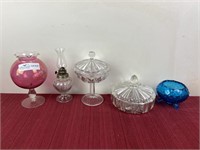 5 pattern glass items miniature lamp,covered
