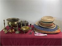 2 box lots assorted brass items and placemats.