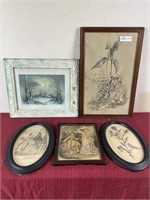 Five unmatched lithograph fashion prints etc.