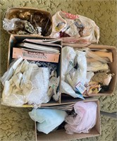 3 boxes of sewing notions and doll making