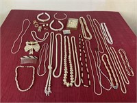Faux pearl costume jewelry, necklaces, earrings,