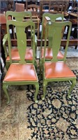 Set of Four Green Queen Anne T Back Chairs