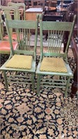 Pair of Green Spindle Back Chairs