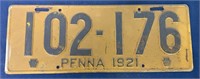 1921 Pennsylvania License Plate