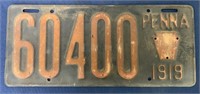 1919 Pennsylvania License Plate