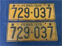 lot of 2 1928 PA License Plates