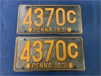 lot of 2 PA License Plates,1931