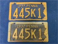 lot of 2 PA License Plates,1937