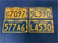 lot of 4 PA License Plates,1949,50,51,52