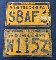 lot of 2 PA Truck License Plates,1953,55