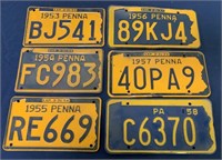 lot of 6 PA License Plates,1953,54,55,57,58