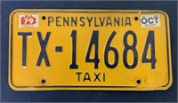 PA Taxi License Plate