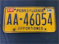 PA Apportioned License Plate,1987