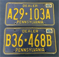 lot of 2 PA Dealer License Plates,1976