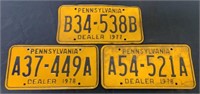 lot of 3 PA Dealer License Plates,1977,78