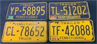 lot of 4 PA Truck Trailer License Plates
