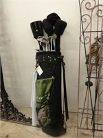 golf bag with assorted golf clubs