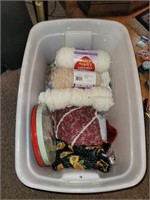 Large tote of assorted sewing material, knitting