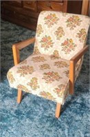 Vintage wood frame upholstered rocking armchair