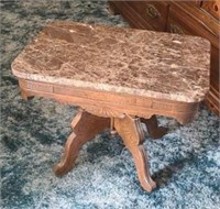 Antique solid wood frame marble top end table,