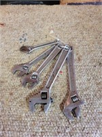 5 assorted adjustable wrenches