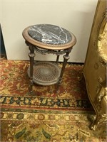 Bronze Finish Cherry Side Table with Marble Top