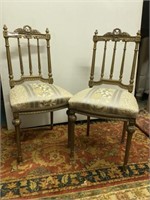 A Pair of Two Side Chairs with Silk Fabric