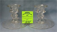 Pair of antique etched glass candle holders