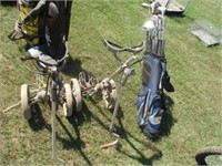 Set of golf clubs and 2 bag caddies
