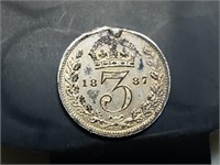 OF) Nice 1887 British silver three pence