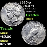 1935-p Peace Dollar $1 Grades Choice AU/BU Slider