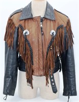 Vintage Black & Brown Fringe Leather Jacket Size M