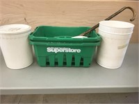Pair of Green boxes, 3 ice cream pails, a