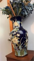 Large blue flower patterned vase