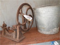 Vintage Iron Gear & Galvanized Bucket
