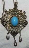 Vintage Sterling Filigree Turquoise Pendant
