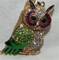 Betsey Johnson Crystals/Enamel Owl Necklace