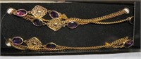 NOS Sarah Coventry Gold Tone Purple Stone Necklace