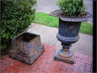 cast iron urn w/iron base