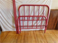 Antique red metal full size bed frame