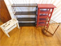 Two vintage shelves, umbrella stand and bench