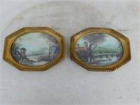 Pair of antique oval pictures 8" x 6"