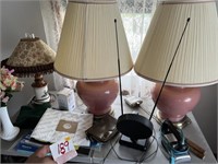 Lamps and misc on top of table