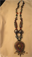 13 in silvertone multi colored beaded necklace