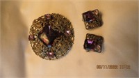2.5 in Broach and clip earrings set, purple sets