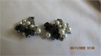 Black and white faux clip on earrings